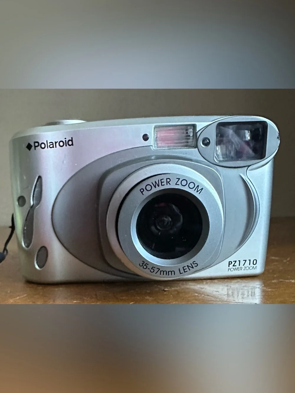 Polaroid Silver Point-and-Shoot Camera with Red-Trim Strap